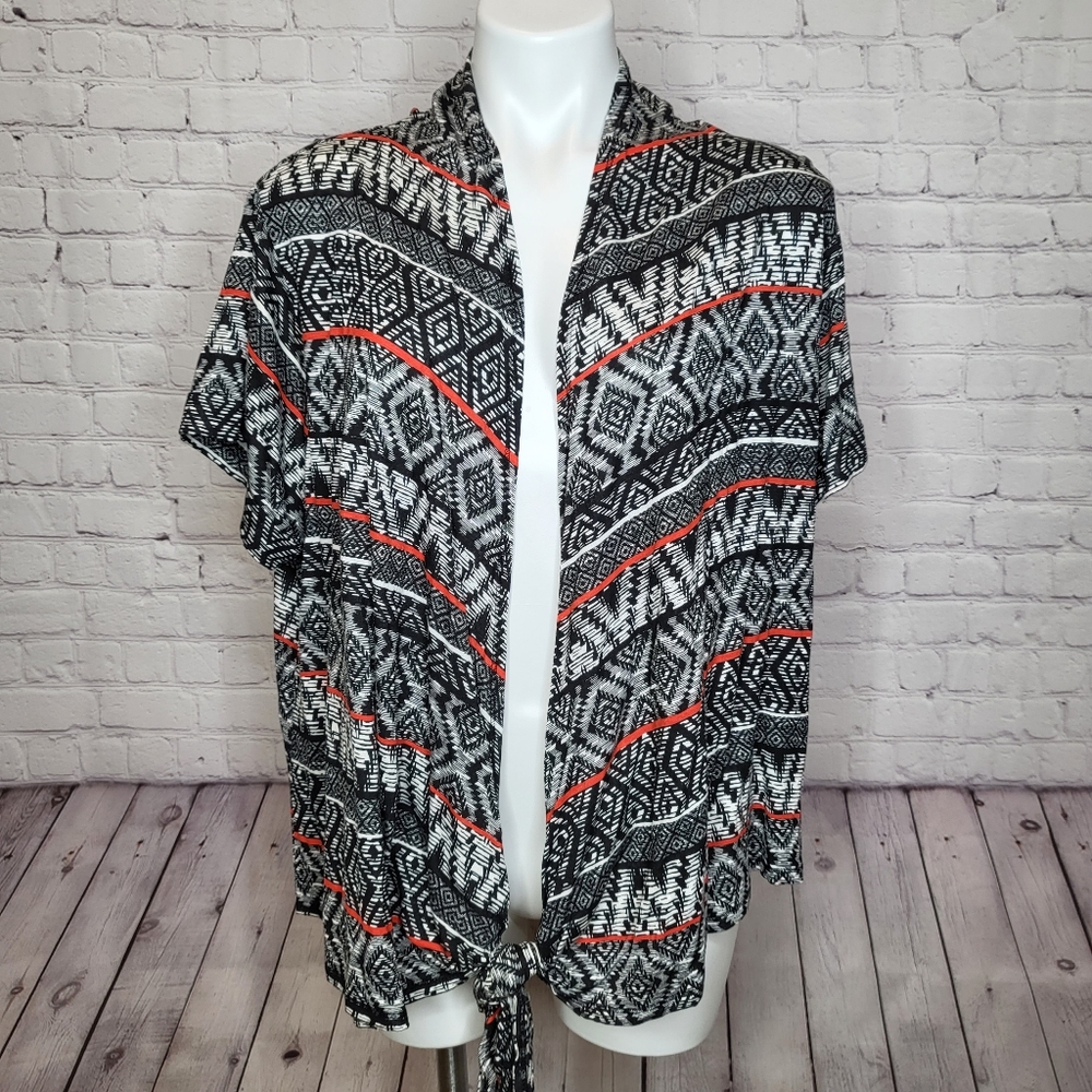 Anthology Aztec Print Black and Red Tie Front Cardigan Top Size  22